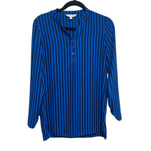 Charming Charlie Womens Size Small Striped Blouse Ruched Sleeves V Neck Pullover